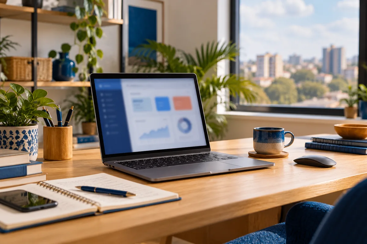 Editorial workspace illustrating software design and development