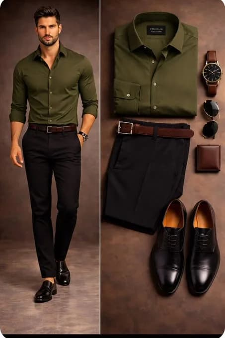 Olive & earth-tone shirts — supplied style inspiration 1