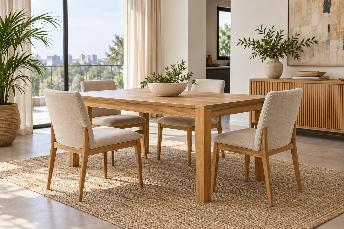 Furniture inspiration: oak dining table with four upholstered chairs